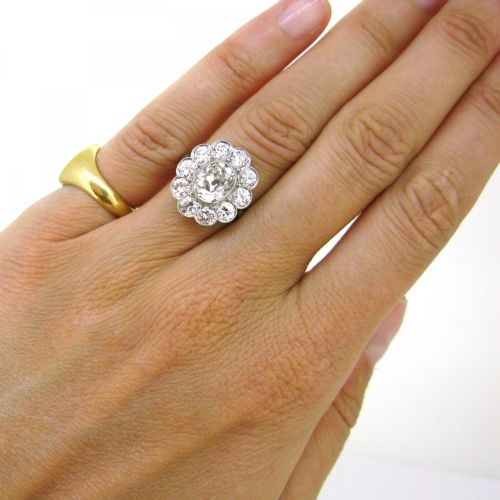 fig 1. 1.60 Carat Oval Cushion Cut Diamond Cluster Edwardian Platinum Engagement Ring