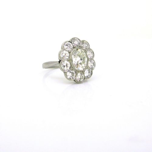 fig 2. 1.60 Carat Oval Cushion Cut Diamond Cluster Edwardian Platinum Engagement Ring