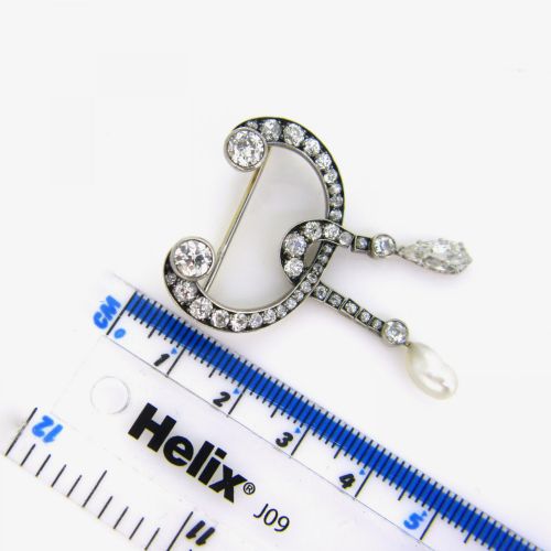 fig 1. Victorian Baroque and Pear cut Diamonds Garland Curved Brooch