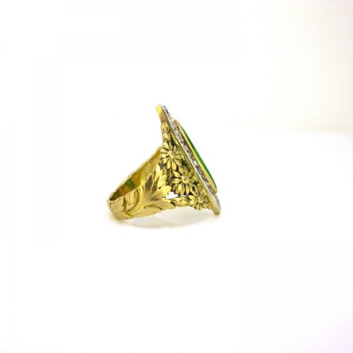 fig 2. Art Nouveau Jadeite Jade Diamonds Yellow Gold Platinum Marquise Ring