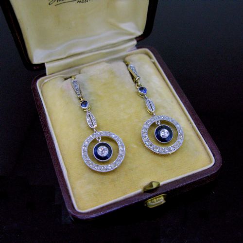 Belle Époque Edwardian Sapphires Diamonds Gold Platinum Drop Dangle Earrings