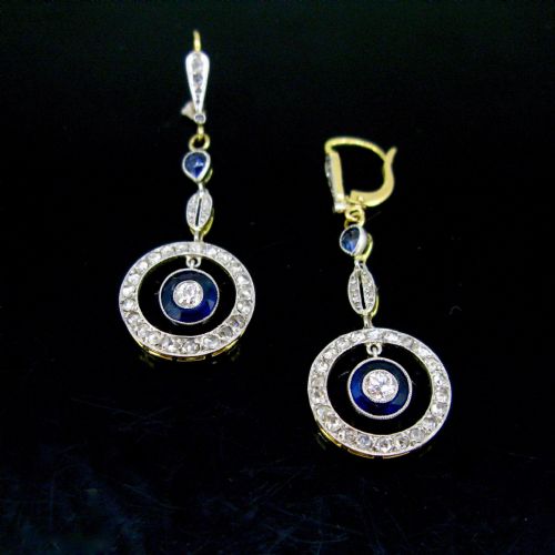 fig 1. Belle Époque Edwardian Sapphires Diamonds Gold Platinum Drop Dangle Earrings
