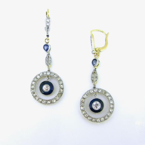 fig 2. Belle Époque Edwardian Sapphires Diamonds Gold Platinum Drop Dangle Earrings