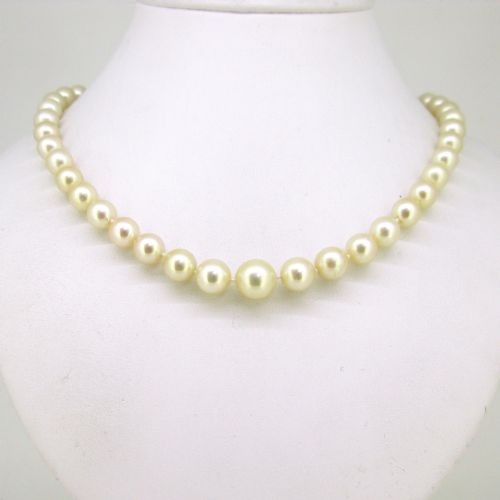 ART DECO GRADED CULTURED PEARLS DIAMONDS 18KT WHITE GOLD CLASP NECKLACE FRANCE CIRCA 1930 - ADDITIONAL PHOTO 1