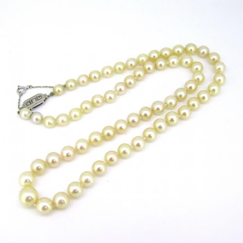 ART DECO GRADED CULTURED PEARLS DIAMONDS 18KT WHITE GOLD CLASP NECKLACE FRANCE CIRCA 1930 - ADDITIONAL PHOTO 2
