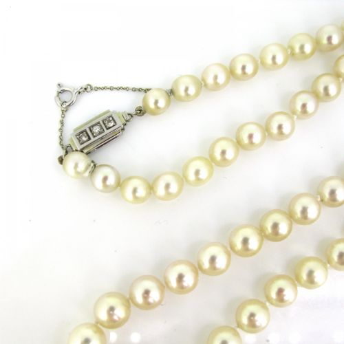 ART DECO GRADED CULTURED PEARLS DIAMONDS 18KT WHITE GOLD CLASP NECKLACE FRANCE CIRCA 1930 - ADDITIONAL PHOTO 3