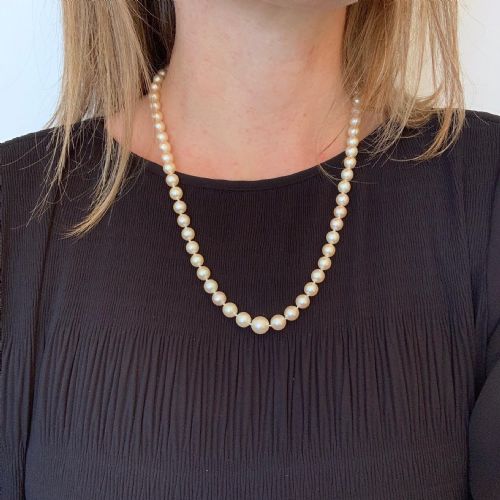ART DECO GRADED CULTURED PEARLS DIAMONDS 18KT WHITE GOLD CLASP NECKLACE FRANCE CIRCA 1930 - ADDITIONAL PHOTO 4