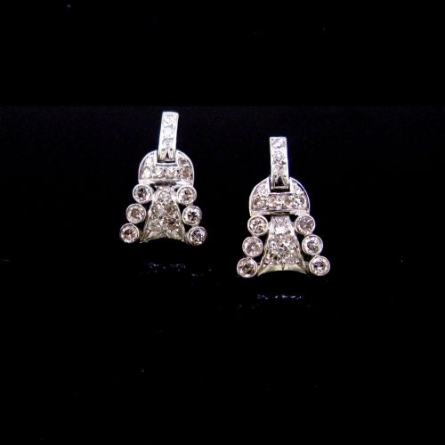 Art Deco Diamonds Earrings Studs, 18kt White Gold and Platinum, Circa 1930, France