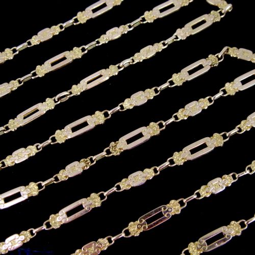 Antique Georgian Long Chain, 48inches, 18kt Yellow and Rose Gold, Early 19th Century