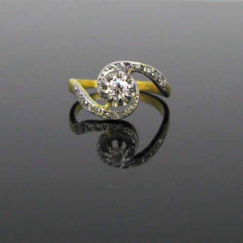 fig 1. Antique Art Nouveau Diamonds Tourbillon Ring, 18kt Gold and Platinum, circa 1910