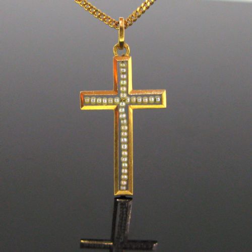 Antique Pearls Cross, 18kt Yellow Gold, Austria, Circa 1900
