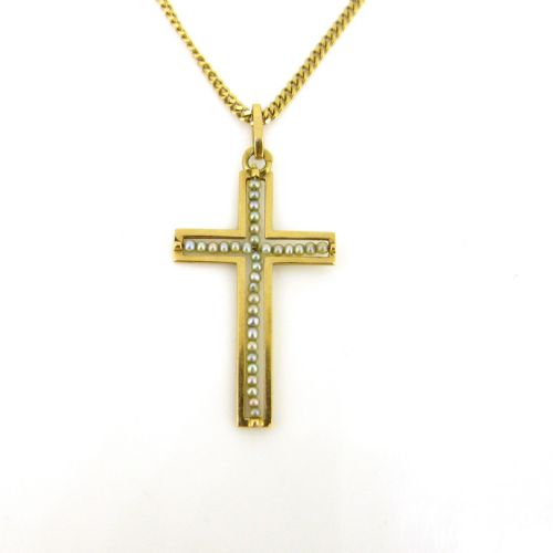 fig 1. Antique Pearls Cross, 18kt Yellow Gold, Austria, circa 1900