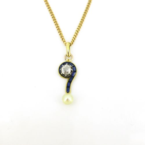 fig 1. Antique Edwardian Diamonds Pearl Pendant, 18kt yellow gold, France, circa 1910