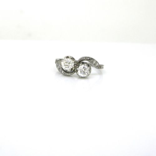 fig 1. Antique Toi et Moi Crossover Old Mine Diamonds Ring, circa 1910, 18kt white gold and platinum