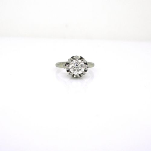 fig 1. French Retro Solitaire Diamond Ring, 18kt white gold and platinum, by Giboulet, circa 1940
