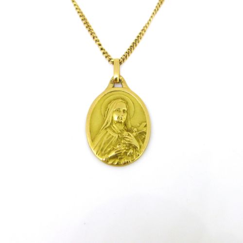 fig 1. Vintage Saint Therese Religious Pendant, 18kt Yellow Gold, France, circa 1940