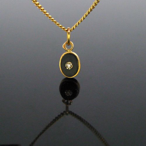 Antique Victorian Onyx and Diamond Pendant, 18kt Yellow Gold, France, Circa 1880