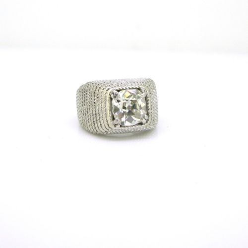 fig 1. Retro 1.60ct Square Cushion Cut Diamond Signet Ring, 18kt white Gold, circa 1930