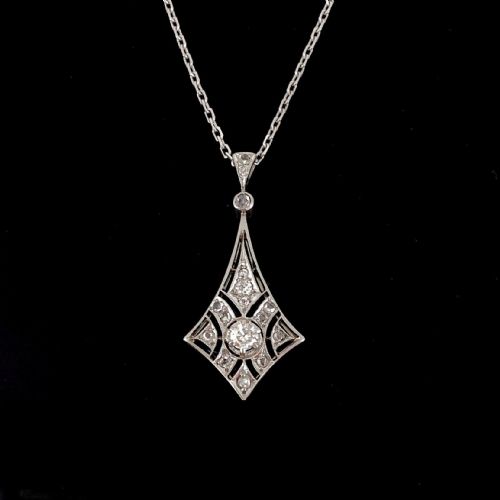 Antique Edwardian Diamonds Pendant, 18kt White Gold and Platinum, Circa 1910