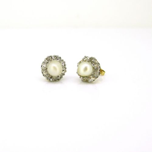 fig 1. Antique Edwardian Natural Pearls & Diamonds Studs Earrings, 18kt yellow gold and platinum, circa 1910