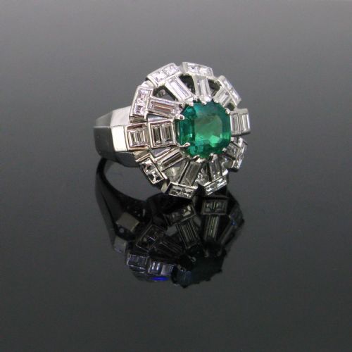 Important 2.82ct Colombian Emerald and Diamonds Cocktail Ring, Platinum,france