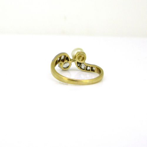 EDWARDIAN TOI ET MOI CROSSOVER NATURAL PEARL DIAMONDS RING 18KT GOLD AND PLATINUM CIRCA 1910 - ADDITIONAL PHOTO 4