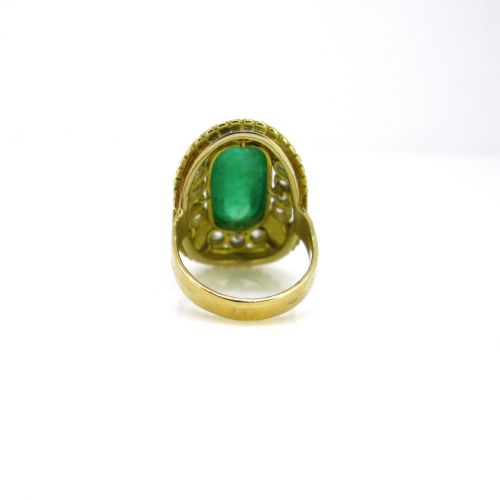 fig 4. Antique Victorian Cabochon Cut Emerald and Diamonds Enamel Ring, 18kt yellow gold and silver, France, circa 1880