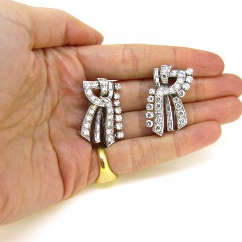 ART DECO 8CT DIAMONDS DOUBLE CLIP BY PAILLETTE PLATINUM FRANCE CIRCA 1930 - ADDITIONAL PHOTO 2