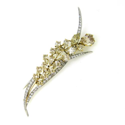 fig 1. Antique Belle Epoque Sheaf of Wheat 10ct Pear Shape Brown Diamonds Brooch by Paillette, 18kt yellow gold and platinum, France, circa 1920