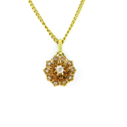 ANTIQUE VICTORIAN DIAMOND AND PEARLS FLOWER PENDANT 18KT ROSE AND YELLOW GOLD FRANCE CIRCA 1880 - ADDITIONAL PHOTO 1
