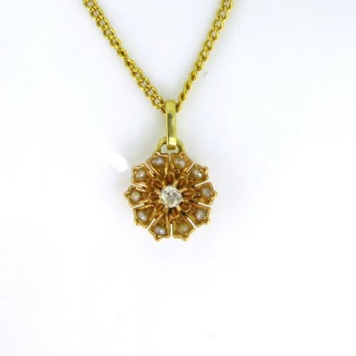 ANTIQUE VICTORIAN DIAMOND AND PEARLS FLOWER PENDANT 18KT ROSE AND YELLOW GOLD FRANCE CIRCA 1880 - ADDITIONAL PHOTO 2