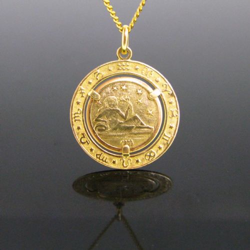 Vintage Virgo Astrological Sign Zodiac Pendant, 18kt Yellow Gold, Circa 1930
