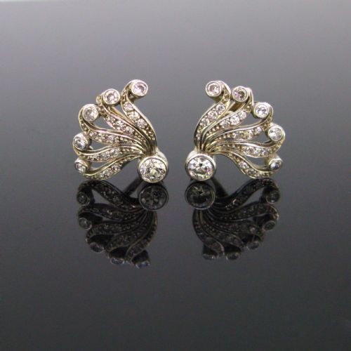 Victorian Style Diamonds Flower Earrings, 18kt Rose Gold and Silver