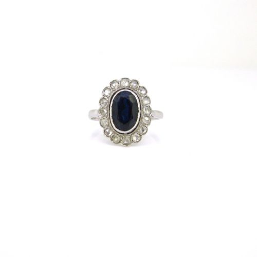 fig 1. Sapphire and Rose cut Diamonds Cluster Ring, 18kt white gold and platinum, circa 1925
