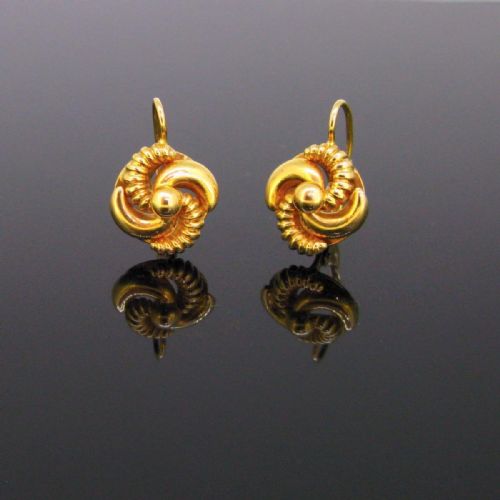 Vintage Flowery Dormeuses Earrings, 18kt Yellow Gold