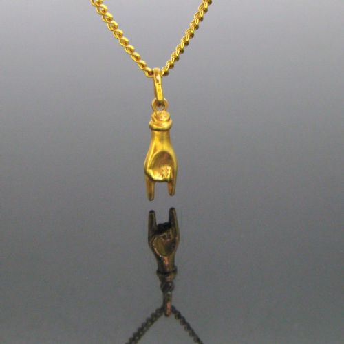 Vintage Horned Hand / Sign of Horns Charm Pendant, 18kt Yellow Gold, France, Circa 1960