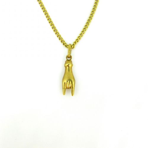 fig 1. Vintage Horned Hand / Sign of Horns Charm Pendant, 18kt Yellow Gold, France, circa 1960