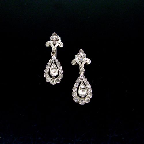 Antique Victorian Rose Cut Diamonds Flowers Screw Back Earrings, Silver and 12kt Gold, Circa 1880