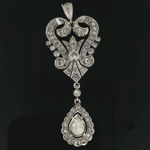 Antique Victorian Rose Cut Diamonds Pendant, Silver, Circa 1880