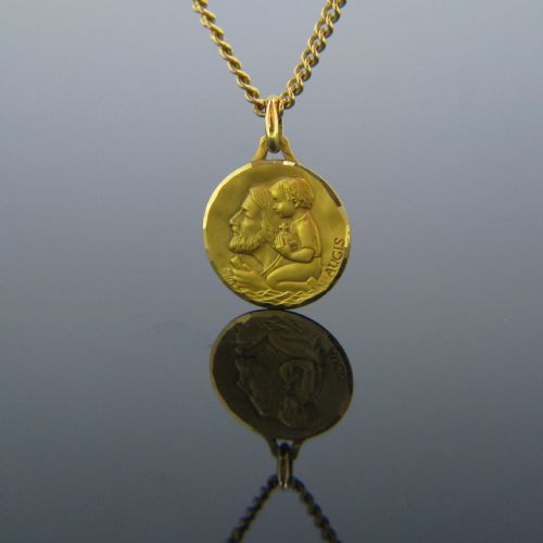 Vintage St Christophe Medal Pendant by Augis, 18kt Yellow Gold, France