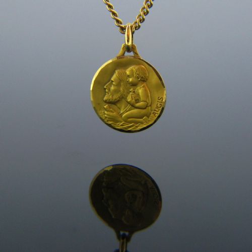 fig 1. Vintage St Christophe Medal Pendant by Augis, 18kt Yellow Gold, France
