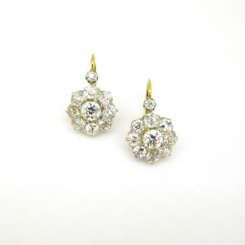 fig 2. Antique Belle Epoque Diamonds Dormeuses Earrings in their box, 18kt gold and platinum, France, circa 1910