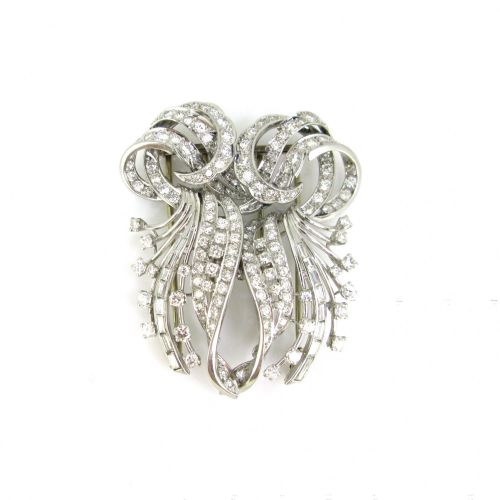 fig 1. Retro 9ct Diamonds Double Clip Brooch, 18kt white gold and Platinum, France, circa 1945