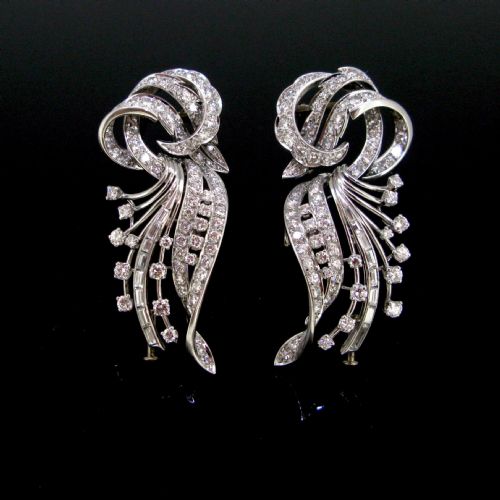 fig 2. Retro 9ct Diamonds Double Clip Brooch, 18kt white gold and Platinum, France, circa 1945