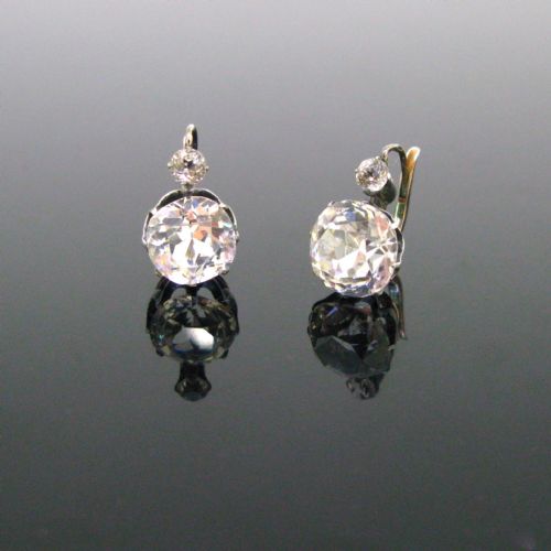 Antique Victorian Paste Dormeuses Earrings, 18kt Rose Gold and Silver, France, Circa 1880