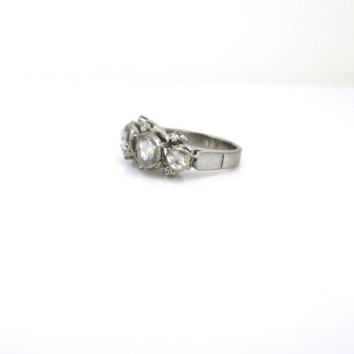 RETRO ROSE CUT AND SINGLE CUT DIAMONDS RING 18KT WHITE GOLD AND PLATINUM CIRCA 1950 - ADDITIONAL PHOTO 5
