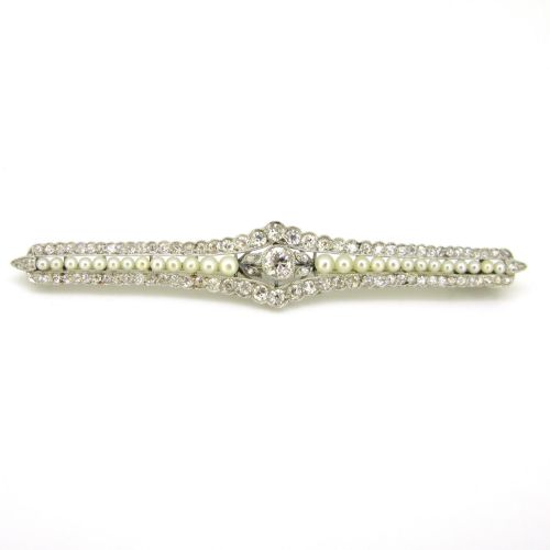 fig 1. Antique Edwardian Diamonds and Pearls Brooch, 18kt gold and platinum, circa 1910