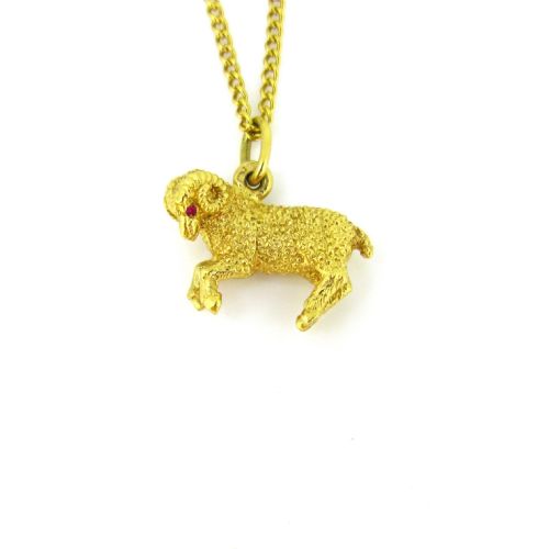 fig 1. Vintage Ram Pendant/Charm, 18kt Yellow Gold, France
