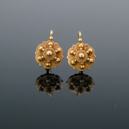 Antique Victorian Dormeuses Earrings, 18kt Rose Gold, France, Circa 1880