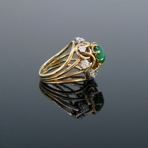 fig 2. Retro Emerald Cabochon and Diamond Ring, 18kt Yellow Gold, circa 1960